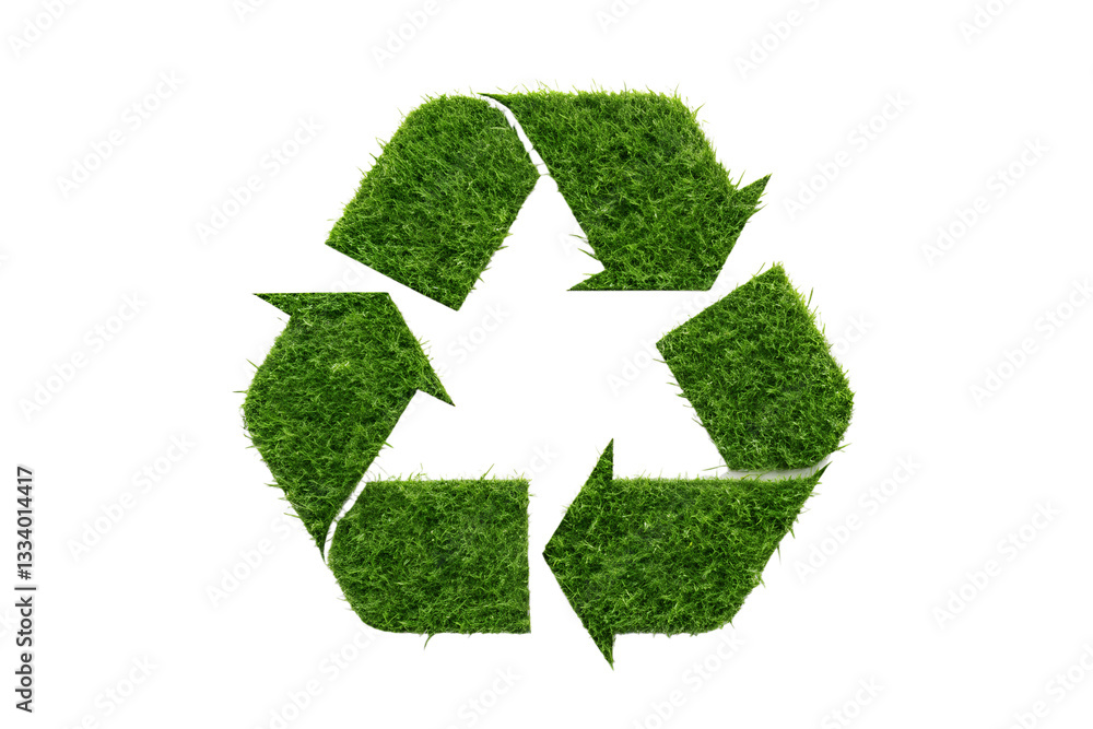 Fototapeta premium Grass Recycle Symbol on White - Eco-Friendly Design, Sustainable Recycling, Green Symbol, Cut Out