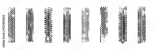 Grunge Tire Track Patterns in Black Vector Set