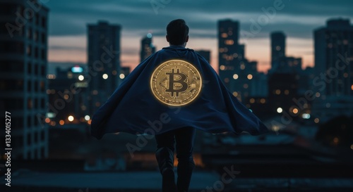 Bitcoin Hero on City Rooftop