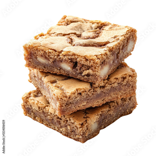 Stacked brownie squares with a marbled texture, set isolated on white background and transparent background