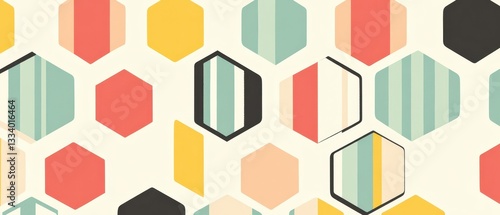 Striped hexagon patterns with retro candy color tones, playful and lively