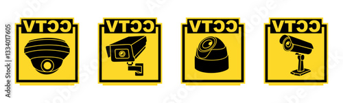 CCTV Security Camera Warning Signs Vector Collection