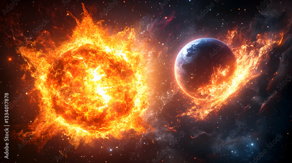 Fiery Solar Flare Engulfing Earth Fiery Solar Flare Engulfing Earth