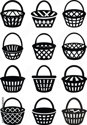 shopping basket icon set.Online shop web icon. Buying and e-commerce concept. Supermarket basket mockup, template. Vector illustration isolated on white background.