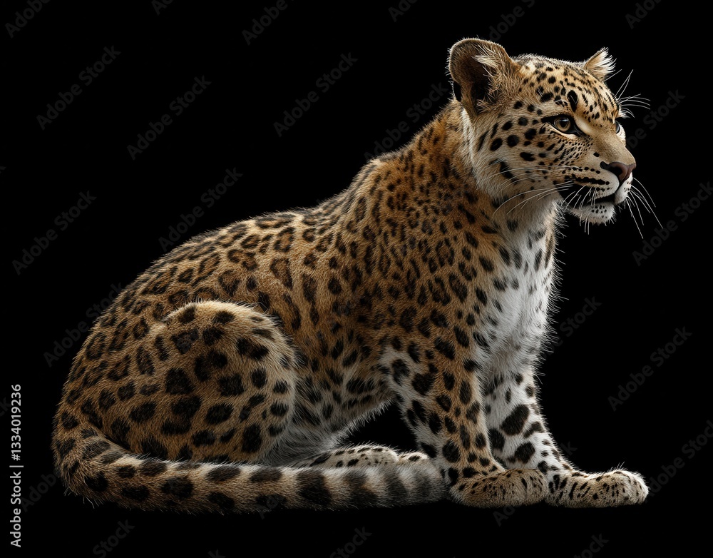 Majestic leopard with striking coat, featuring bold spots and intense gaze, against a dark background, showcasing the beauty of wild felines in nature Majestic leopard with striking coat, featuring bold spots and intense gaze, against a dark background, showcasing the beauty of wild felines in nature