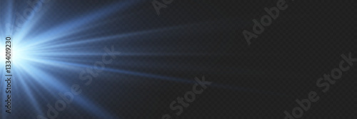 Shining lens with flash and ray effect. On a transparent background.