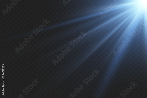 Shining lens with flash and ray effect. On a transparent background.