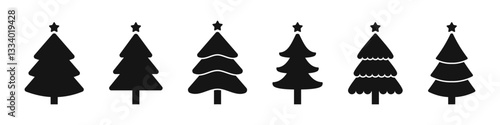 Christmas Tree Icons with Stars Vector Set