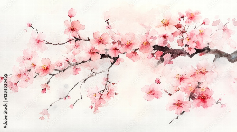 Fototapeta premium Watercolor Cherry blossom blooming flower,Sakura tree or forest side view,Cherry tree spring flower background,elements for environment and garden,botanical in spring season.