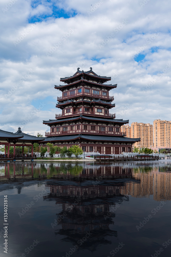 Obraz premium Bohai Lake City park landscape in Dunhua, Jilin Province