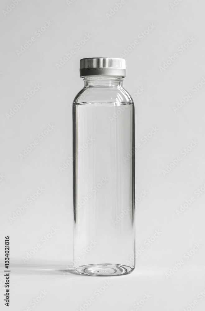 Empty clear glass bottle mockup on plain background Empty clear glass bottle mockup on plain background