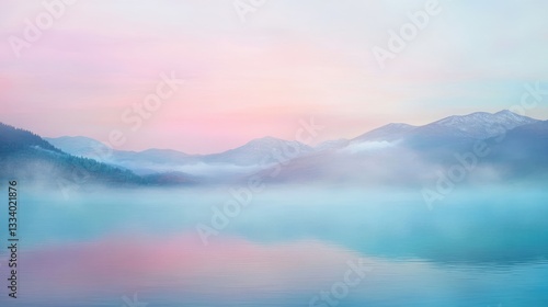 Misty Mountain Lake at Dawn: A Serene Landscape