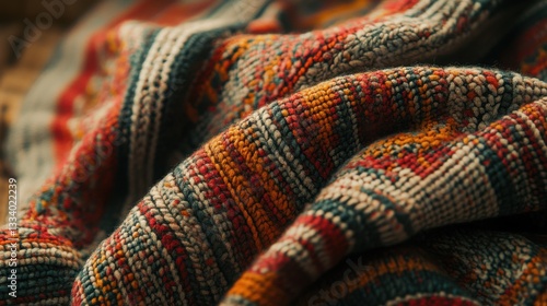 Close-Up of Colorful, Textured Fabric with Rich Patterns and Details