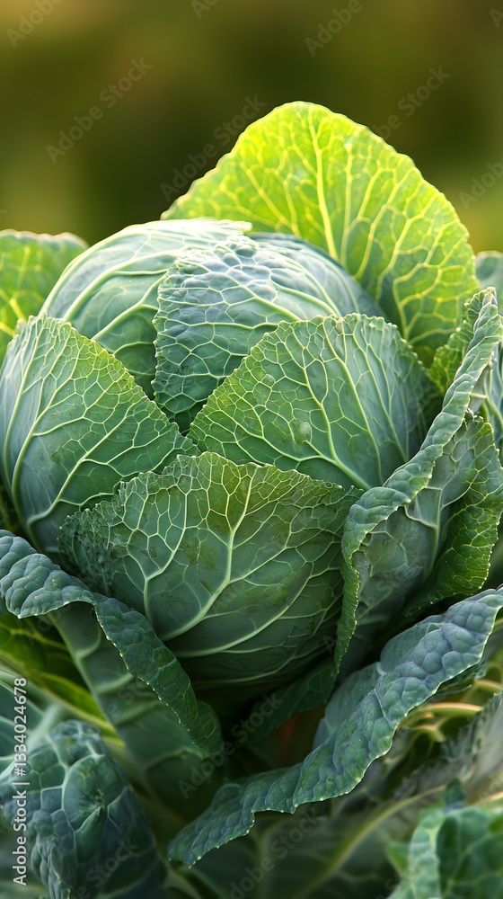 Obraz premium Vibrant Green Savoy Cabbage Close Up Photo