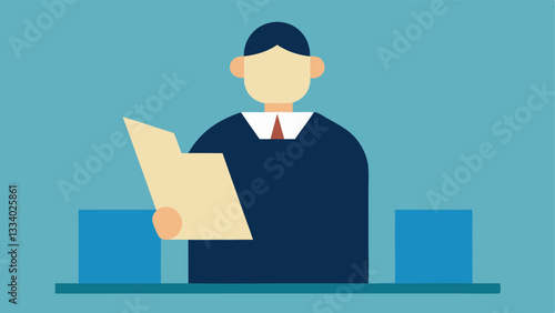 Sentencing Statement A graphic illustration of the judge reading a formal sentencing statement from a paper while looking directly at the defendant.