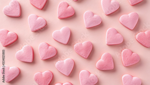 Pink Heart Candies Pattern on Light Pink Background.