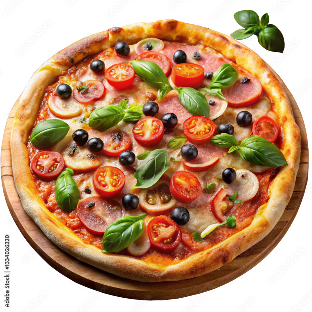 Pizza with salami isolated on white background Pizza with salami isolated on white background