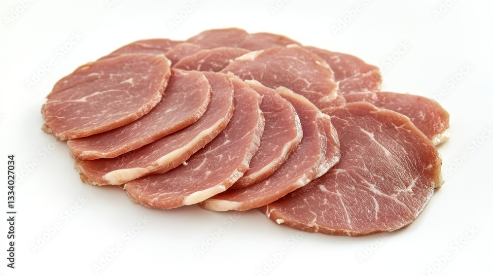 Freshly Sliced Lean Pork Cuts on White Background for Culinary and Recipe Presentation Use Freshly Sliced Lean Pork Cuts on White Background for Culinary and Recipe Presentation Use