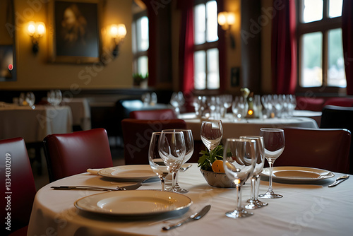 Elegant Restaurant Table Setting – Fine Dining Ambience with Wine Glasses