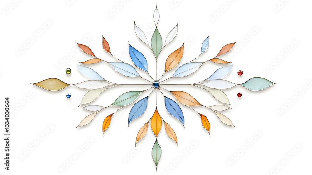 Fototapeta premium Abstract Pastel Leaf Mandala Wall Art Decor with Colorful Beads