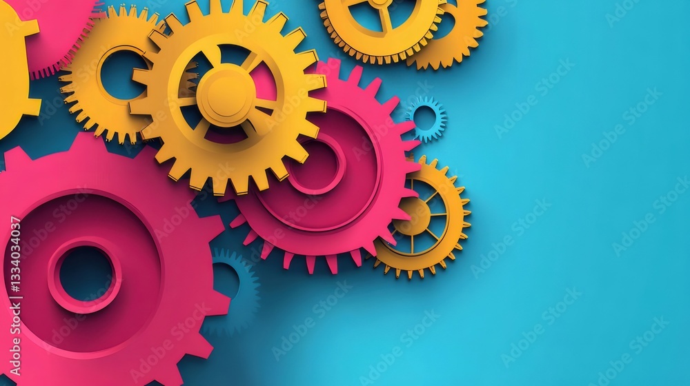 Colorful Interlocking Gears on Blue Background Colorful Interlocking Gears on Blue Background