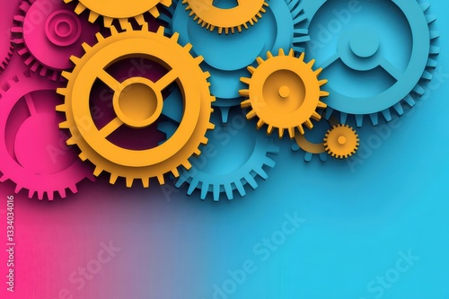 Colorful Interlocking Gears on Blue Gradient Background