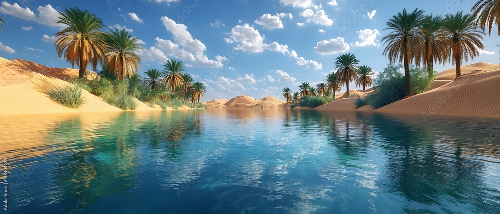 Fototapeta premium Peaceful desert oasis with calm reflective waters