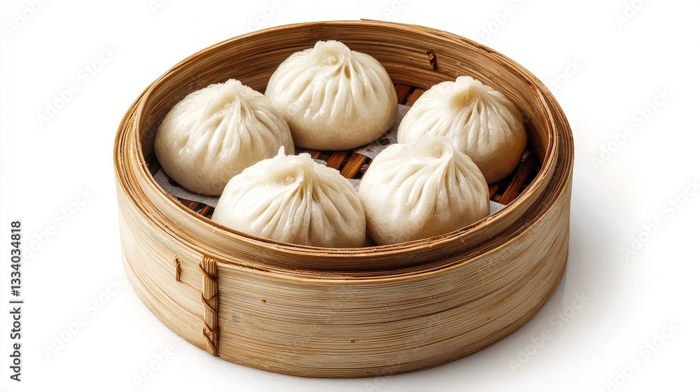 Soft and fluffy steamed buns baozi presented in a bamboo basket ready to be enjoyed as a delicious snack or meal Soft and fluffy steamed buns baozi presented in a bamboo basket ready to be enjoyed as a delicious snack or meal