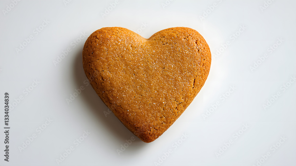 Obraz premium Sweet Embrace: A heart-shaped cookie, golden-brown and inviting, rests invitingly. conveying warmth and affection.
