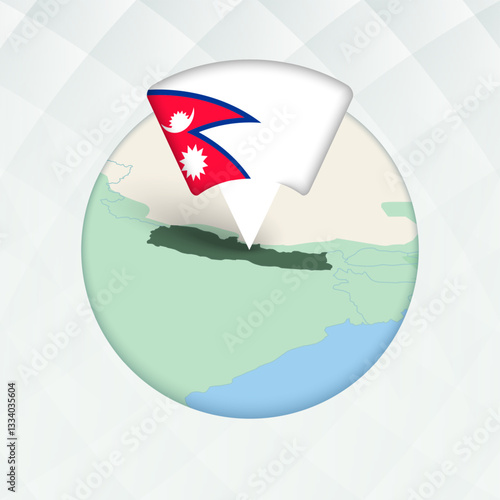 Nepal Map Highlighted with Flag Marker.