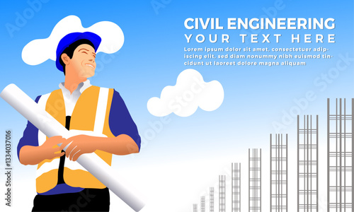 Civil engineering architect works at a building construction site, Smart civil engineer and architecture concept, Drawing paper and blueprint, Commercial infrastructure at development side, Technician