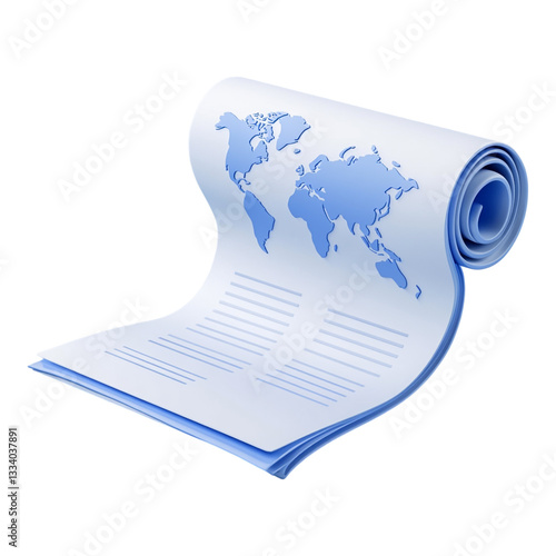 A Detailed Illustration of a Rolled-Up Trade Agreement Document Featuring a World Map, Symbolizing Global Commerce and International Partnerships