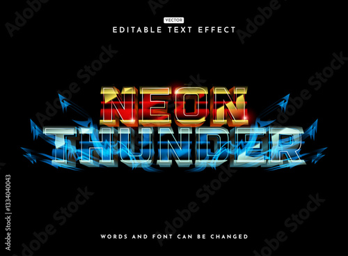 neon thunder modern neon electric glow shiny 3d text effect template with blue electric