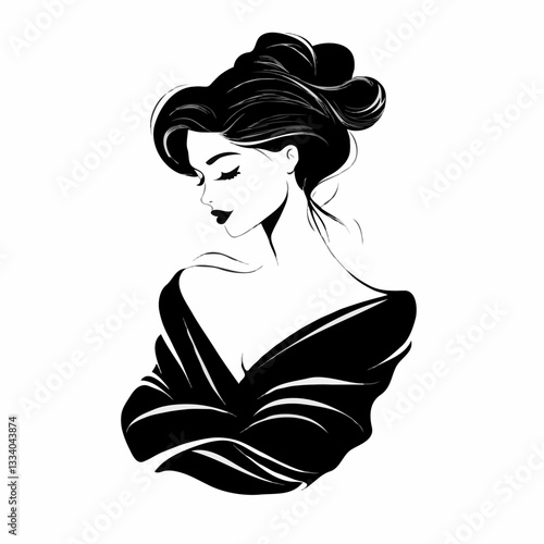 Profile illustration of a woman wearing a shawl on her shoulders