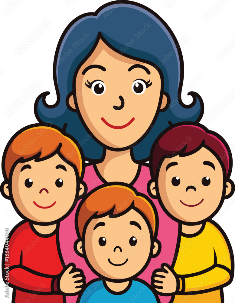 Happy Mothers Day Mothers With Her Children Cute Mom And Kids Together Family Bond Emotional Moments Vector Illustration Happy Mothers Day Mothers With Her Children Cute Mom And Kids Together Family Bond Emotional Moments Vector Illustration