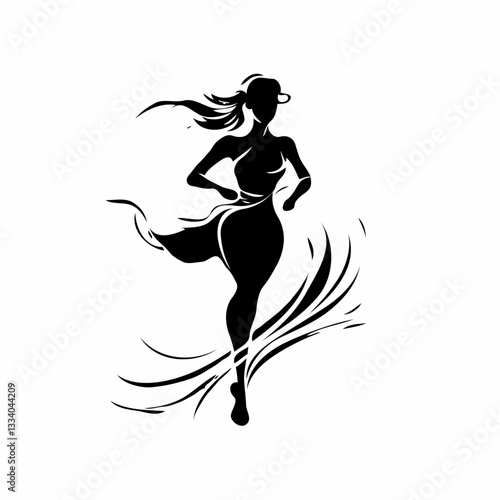 Dynamic Running Woman Silhouette Against White Background
