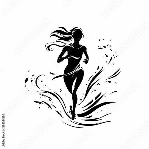 Dynamic Running Woman Silhouette Against White Background