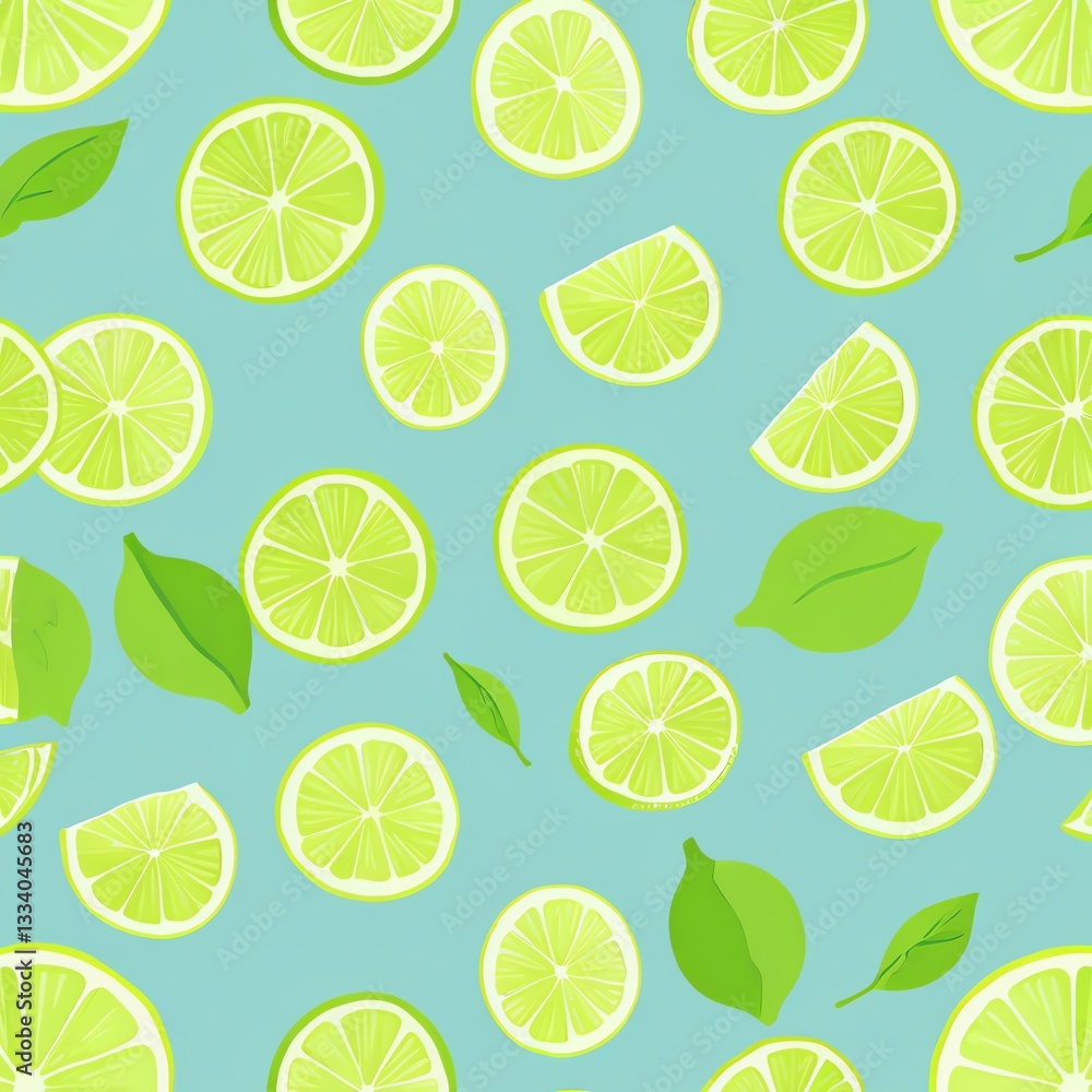 Refreshing Lime Pattern: A Vibrant Illustration of Juicy Limes and Leaves Refreshing Lime Pattern: A Vibrant Illustration of Juicy Limes and Leaves