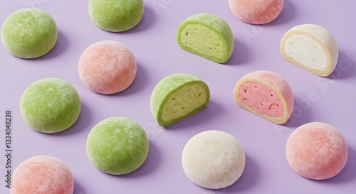 Delicious mochi ice cream assortment colorful sweet treats food pink cute snack green white tasty