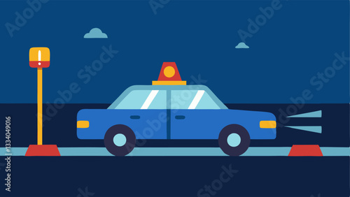 Rescue Scene A police car with an officer assisting a distressed person at the roadside lights flashing to attract attention and signal help.