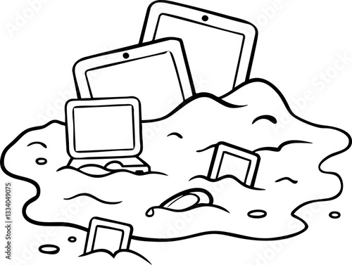 Overflowing pile of electronic waste and discarded devices.