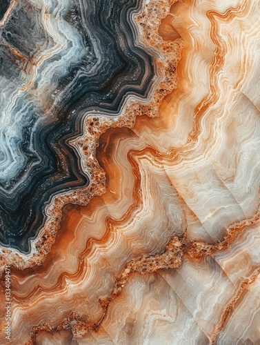 A detailed overhead close up showcases layered natural stone formations