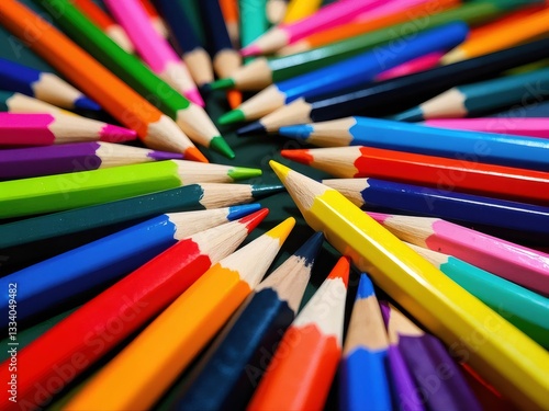 Colorful Pencils Arranged in a Circle on Dark Background