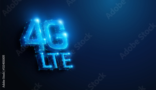 Lowpoly 4G LTE Mobile Communication Technology. Abstract geometric 3D abbreviation illustration on wireless mobile network connection tech concept by wireframe mesh on blue background.