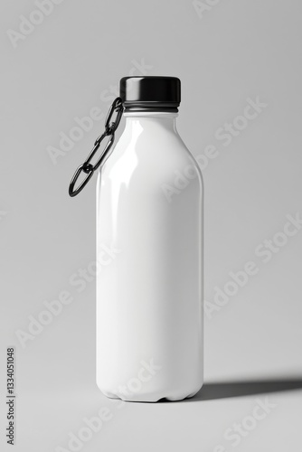 Blank White Water Bottle Mockup Against Gray Background photo