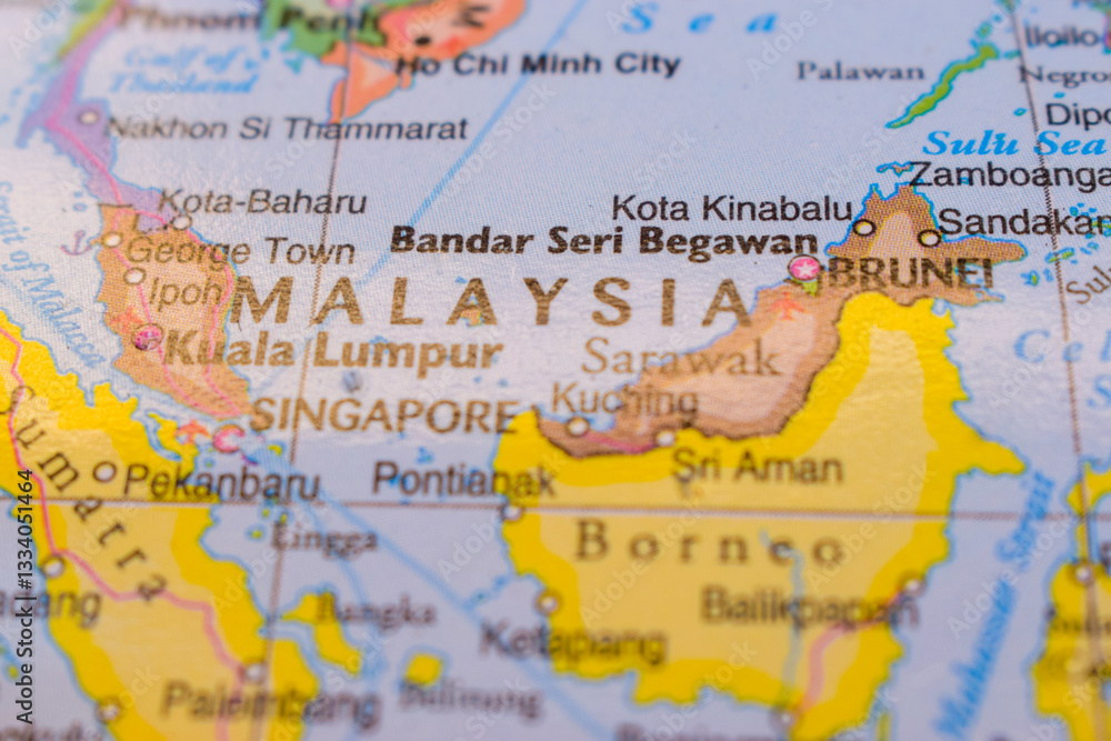 Naklejka premium Bandar Seri Begawan On The World Map-Geo Political Map