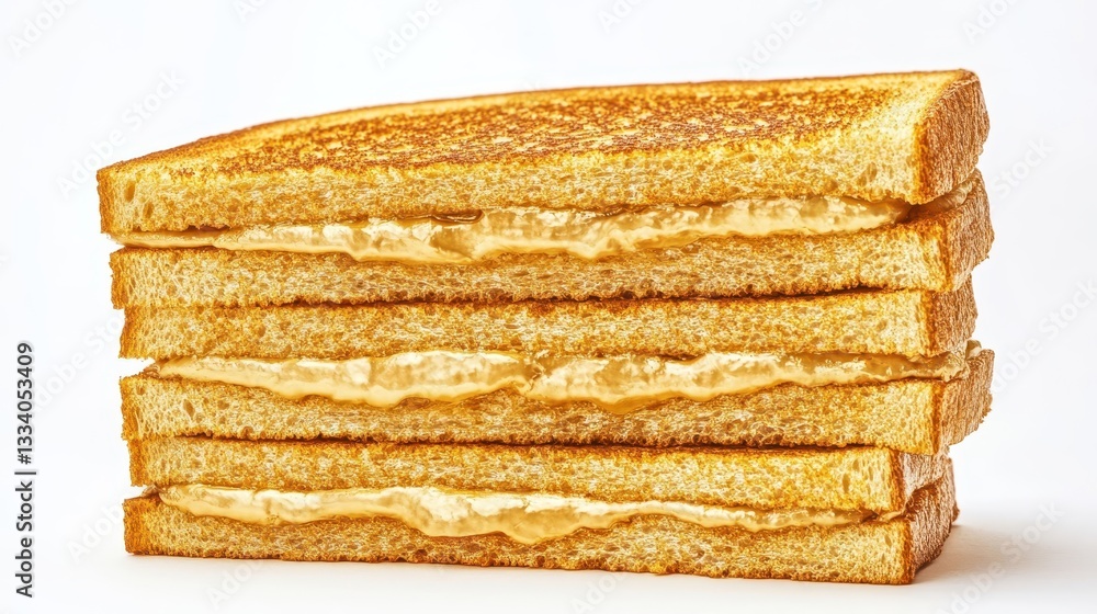 Fototapeta premium A stack of toasted sandwiches with creamy filling against white