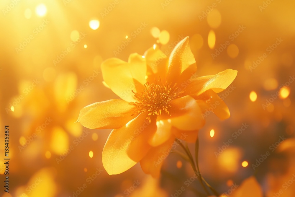 Close-up of a bright yellow flower growing in a lush green meadow Close-up of a bright yellow flower growing in a lush green meadow
