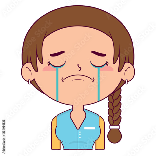 girl braid hair crying face cartoon cute