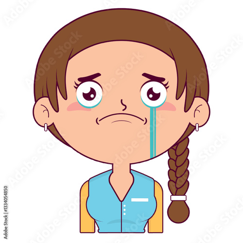 girl braid hair crying face cartoon cute